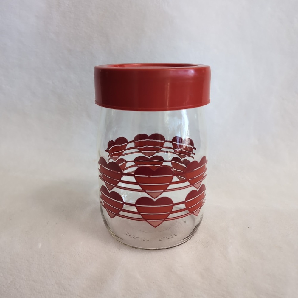 Carlton Glass Canister Jar Red Hearts 1L Clear Glass Vintage Retro Storage Love